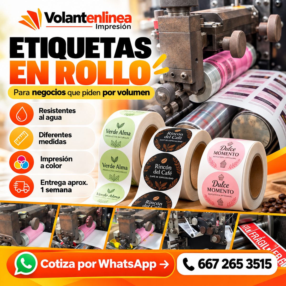 Etiquetas en rollo para negocios que piden por volumen, entrega aprox. 1 semana